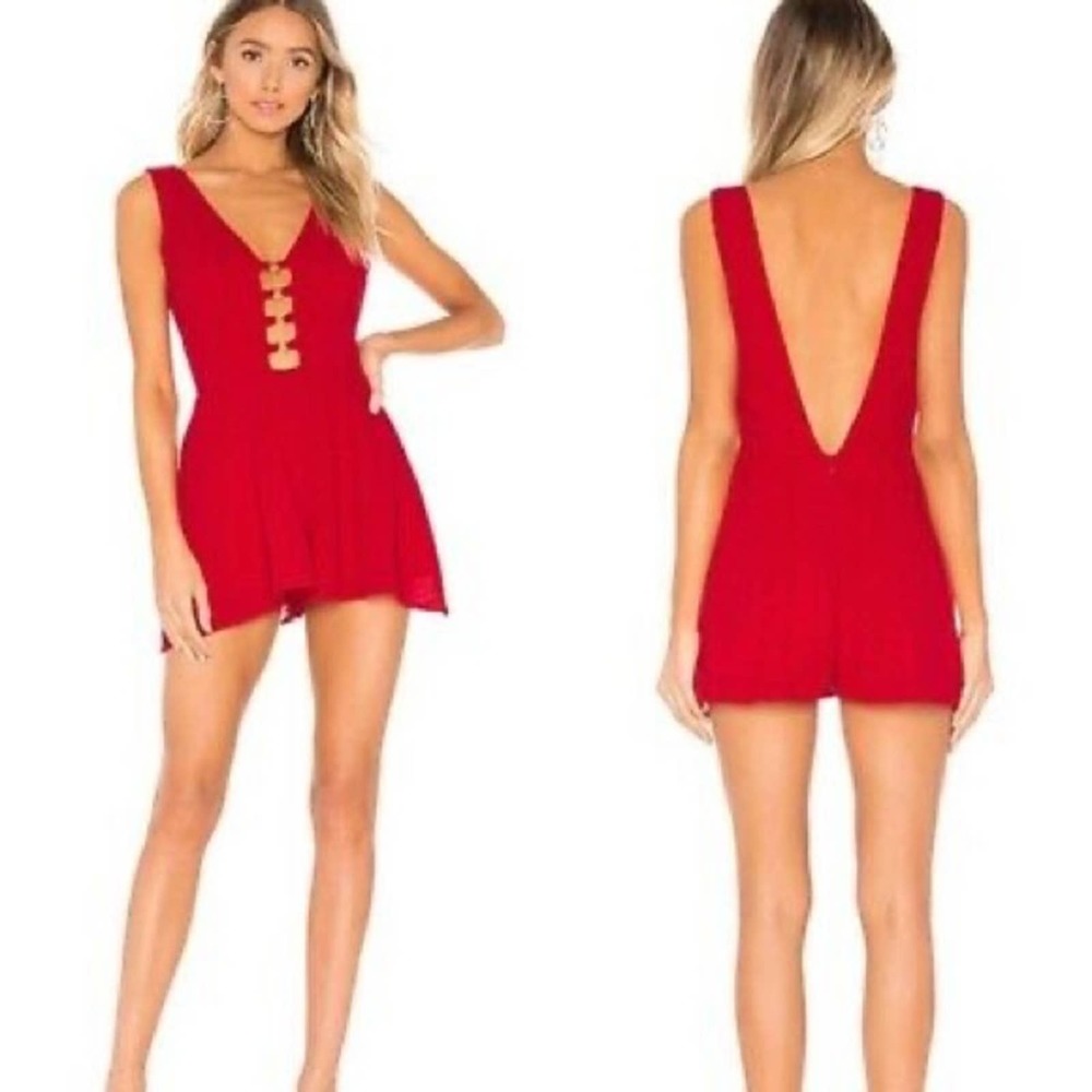 NBD Women's Davis Sleeveless Red Lace Romper
